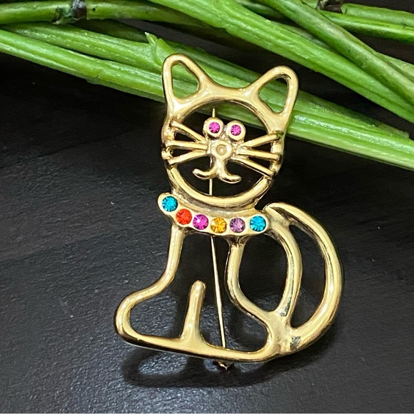 Vintage | Jewelry | Vintage Unsigned Gold Tone Adorable Kitty Cat ...